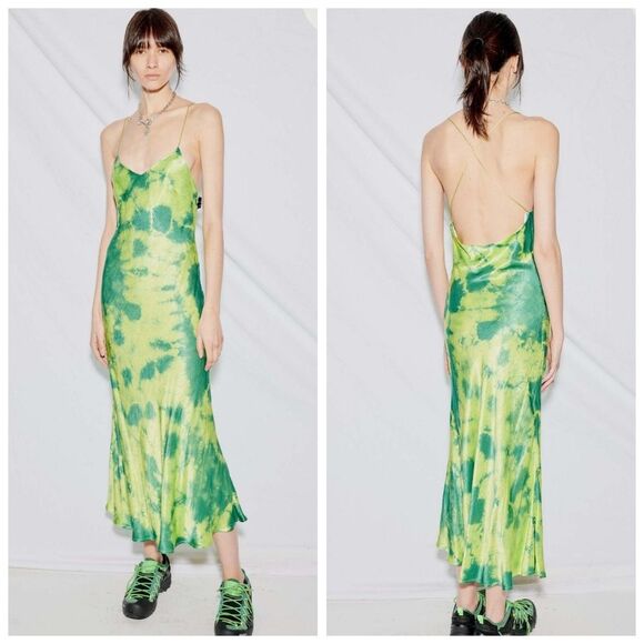 Assembly New York Tie Dye Satin Bias Strap Dress Citrus Size Medium - Picture 1 of 11